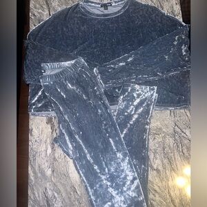 Fashion Nova Velvet Top in Blue Gray